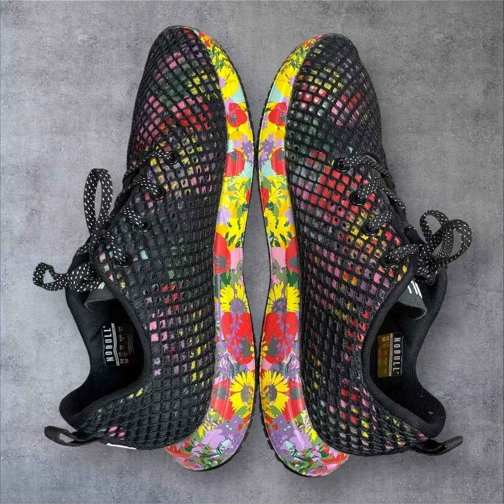 NOBULL Runners Sneaker Shoes Black Mesh Floral Superblossom  Womens 10 Tropical